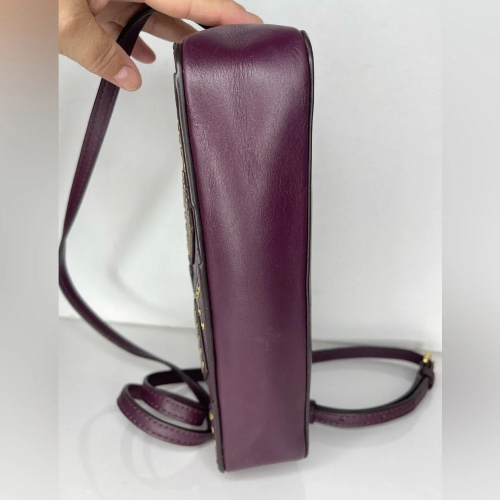 Michael Kors Studded Leather Crossbody Bag Plum Burgundy Gold Tone